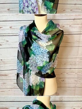 Dolce & Gabbana Blue, Green & Purple Hydrangea Silk Scarf